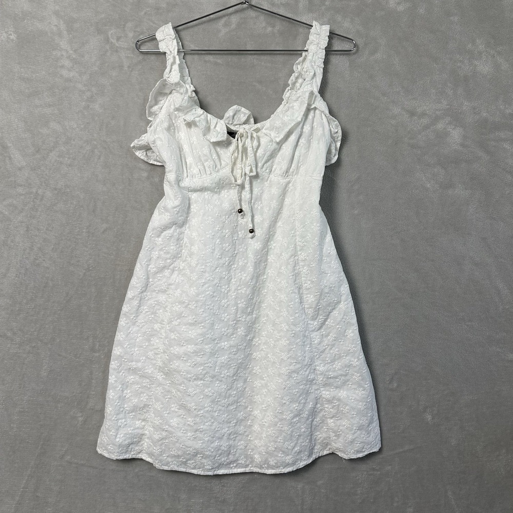 Angie White Babydoll Mini Dress Women's Medium Ruffle Eyelet
